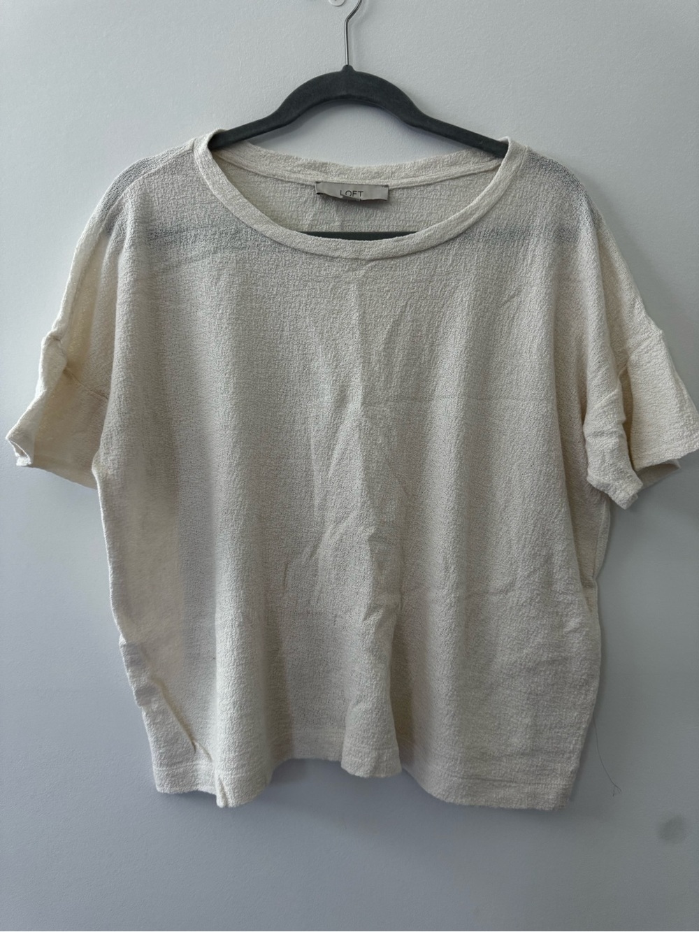 LOFT Cream Short-Sleeve Textured Knit Tee for Women